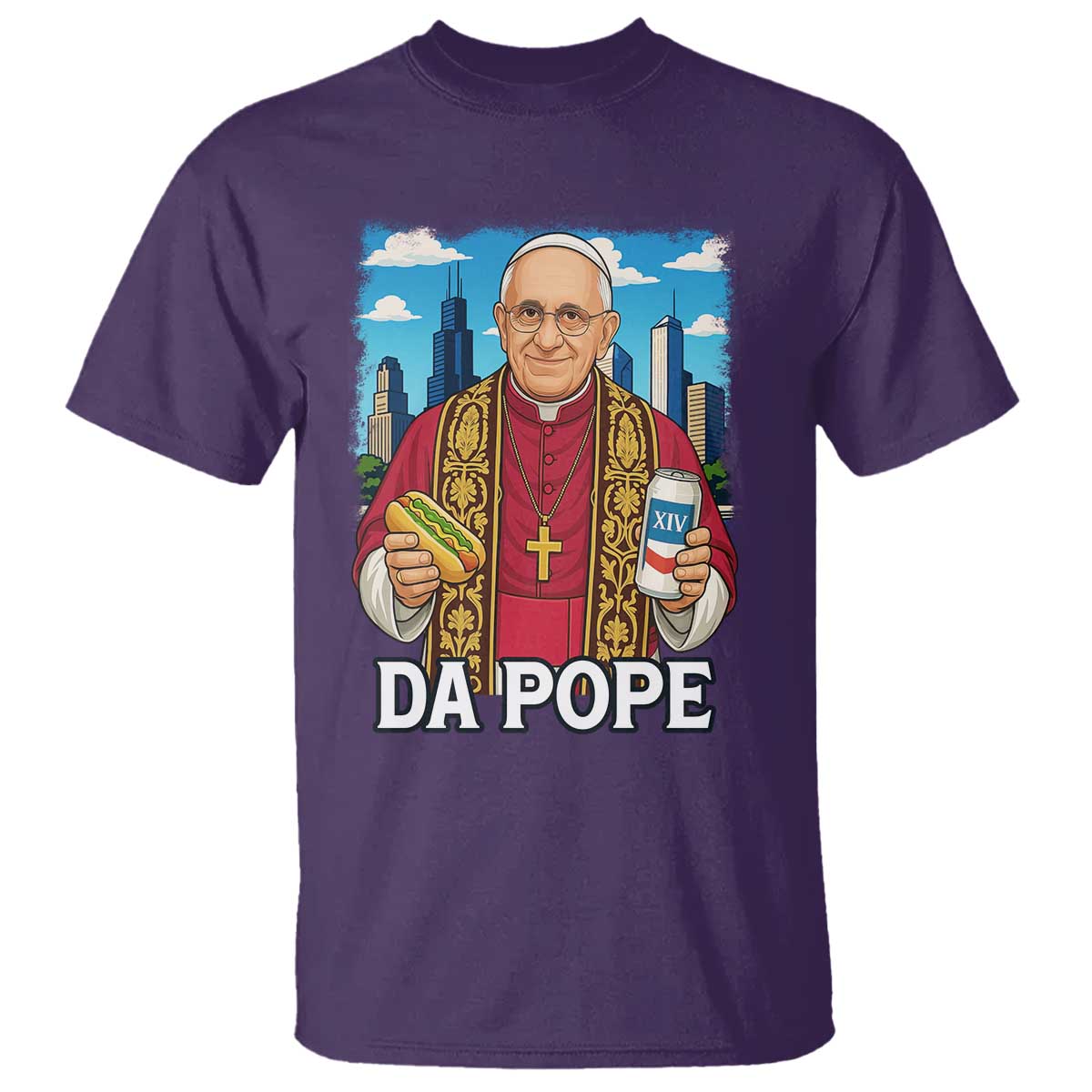 Funny Da Pope Leo XIV T Shirt 267th Pope Chicago Hot Dog and Beer TS02 Purple Print Your Wear