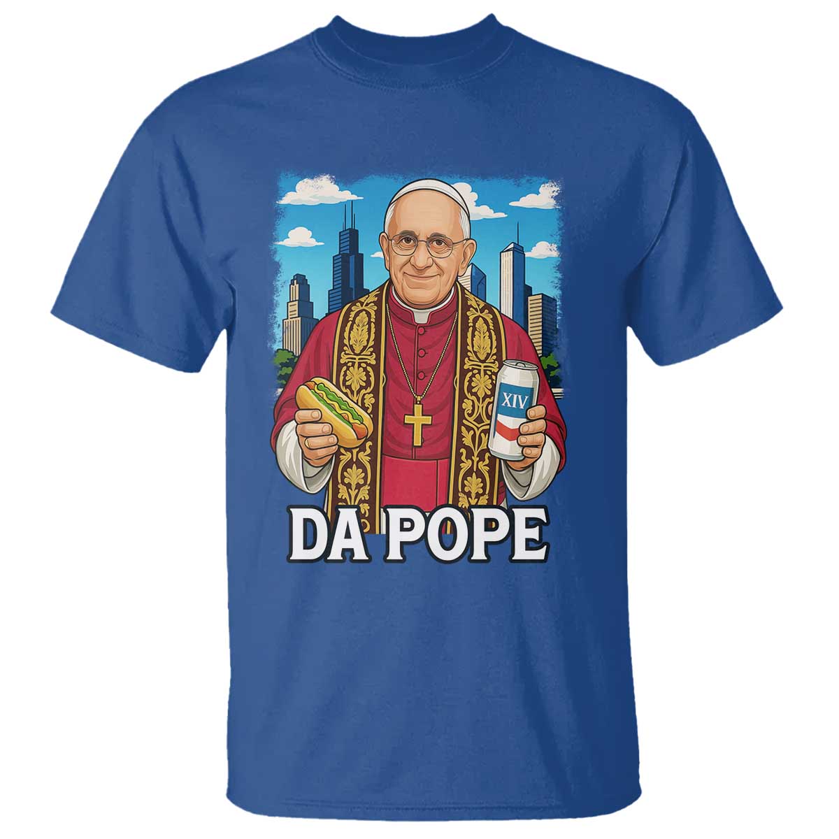 Funny Da Pope Leo XIV T Shirt 267th Pope Chicago Hot Dog and Beer TS02 Royal Blue Print Your Wear