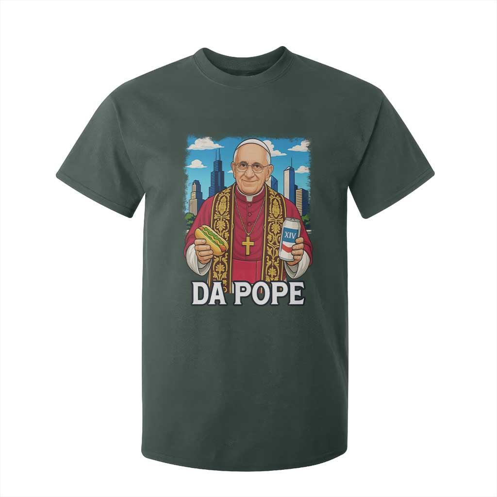 Funny Da Pope Leo XIV T Shirt For Kid 267th Pope Chicago Hot Dog and Beer TS02 Dark Forest Green Print Your Wear
