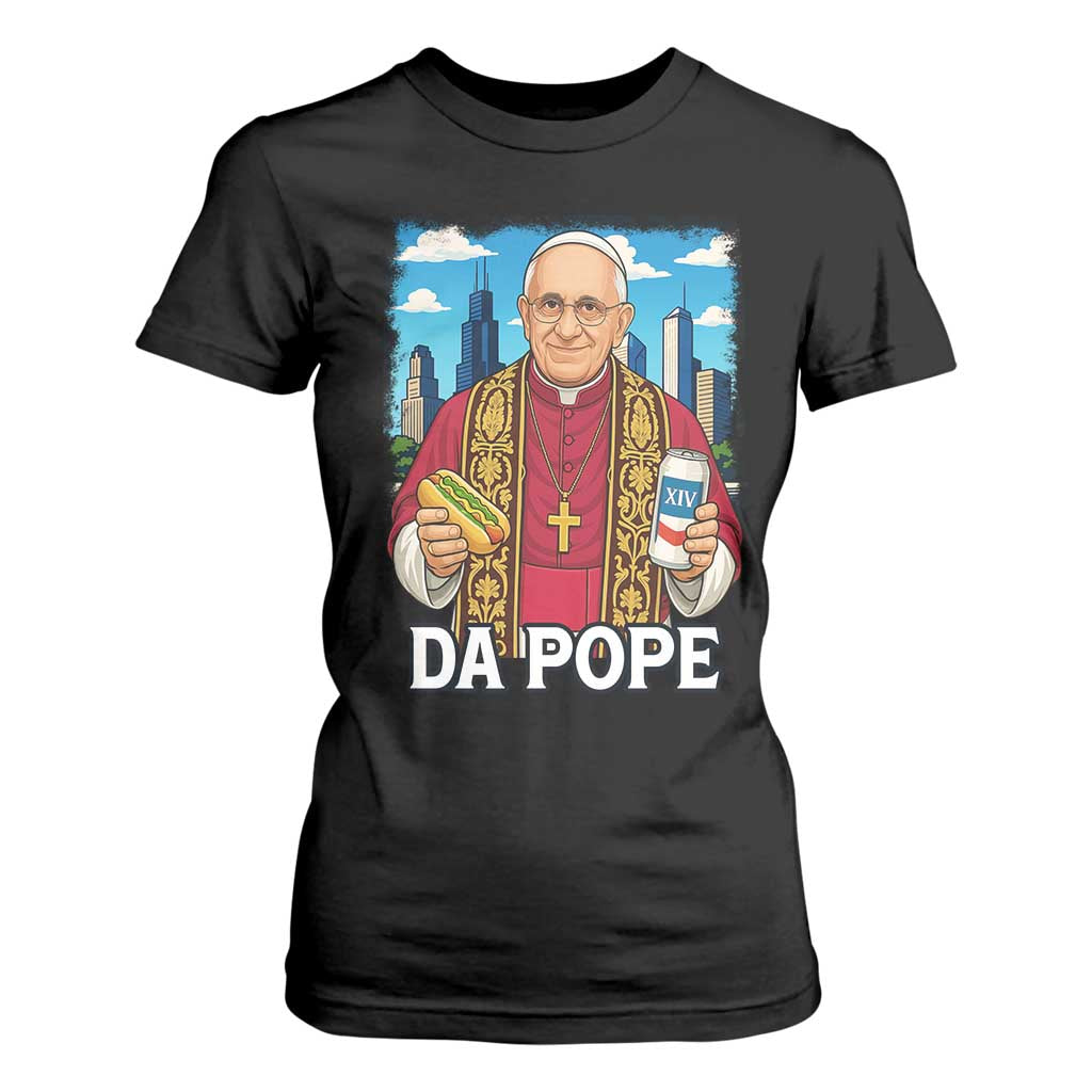 Funny Da Pope Leo XIV T Shirt For Women 267th Pope Chicago Hot Dog and Beer TS02 Black Print Your Wear