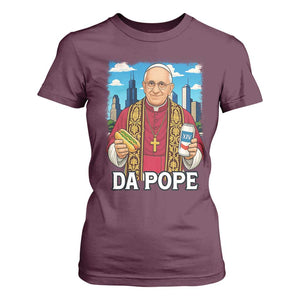 Funny Da Pope Leo XIV T Shirt For Women 267th Pope Chicago Hot Dog and Beer TS02 Maroon Print Your Wear
