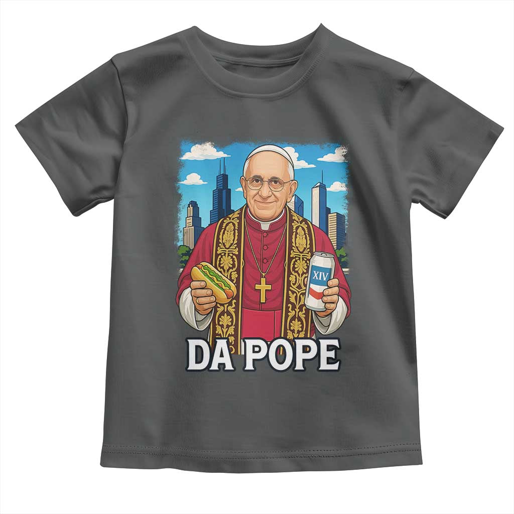 Funny Da Pope Leo XIV Toddler T Shirt 267th Pope Chicago Hot Dog and Beer TS02 Dark Heather Print Your Wear