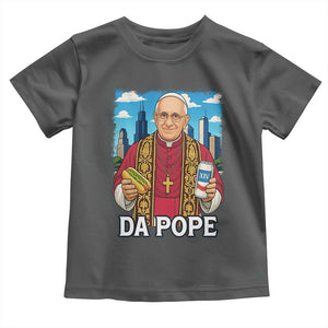 Funny Da Pope Leo XIV Toddler T Shirt 267th Pope Chicago Hot Dog and Beer TS02 Dark Heather Print Your Wear