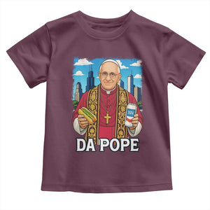 Funny Da Pope Leo XIV Toddler T Shirt 267th Pope Chicago Hot Dog and Beer TS02 Maroon Print Your Wear