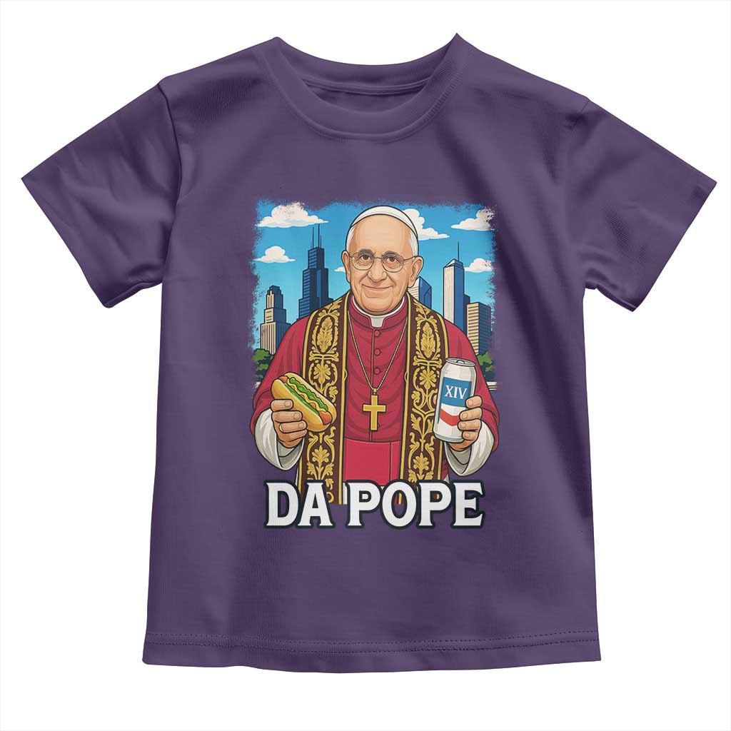 Funny Da Pope Leo XIV Toddler T Shirt 267th Pope Chicago Hot Dog and Beer TS02 Purple Print Your Wear