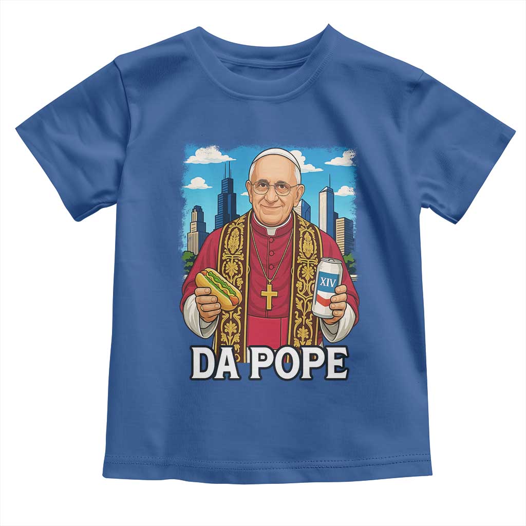 Funny Da Pope Leo XIV Toddler T Shirt 267th Pope Chicago Hot Dog and Beer TS02 Royal Blue Print Your Wear