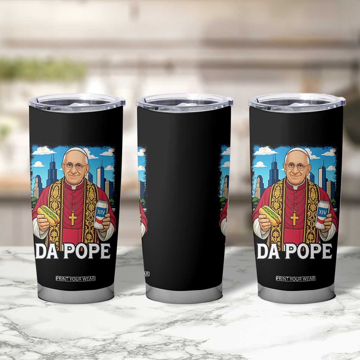 Funny Da Pope Leo XIV Tumbler Cup 267th Pope Chicago Hot Dog and Beer TS02 Print Your Wear