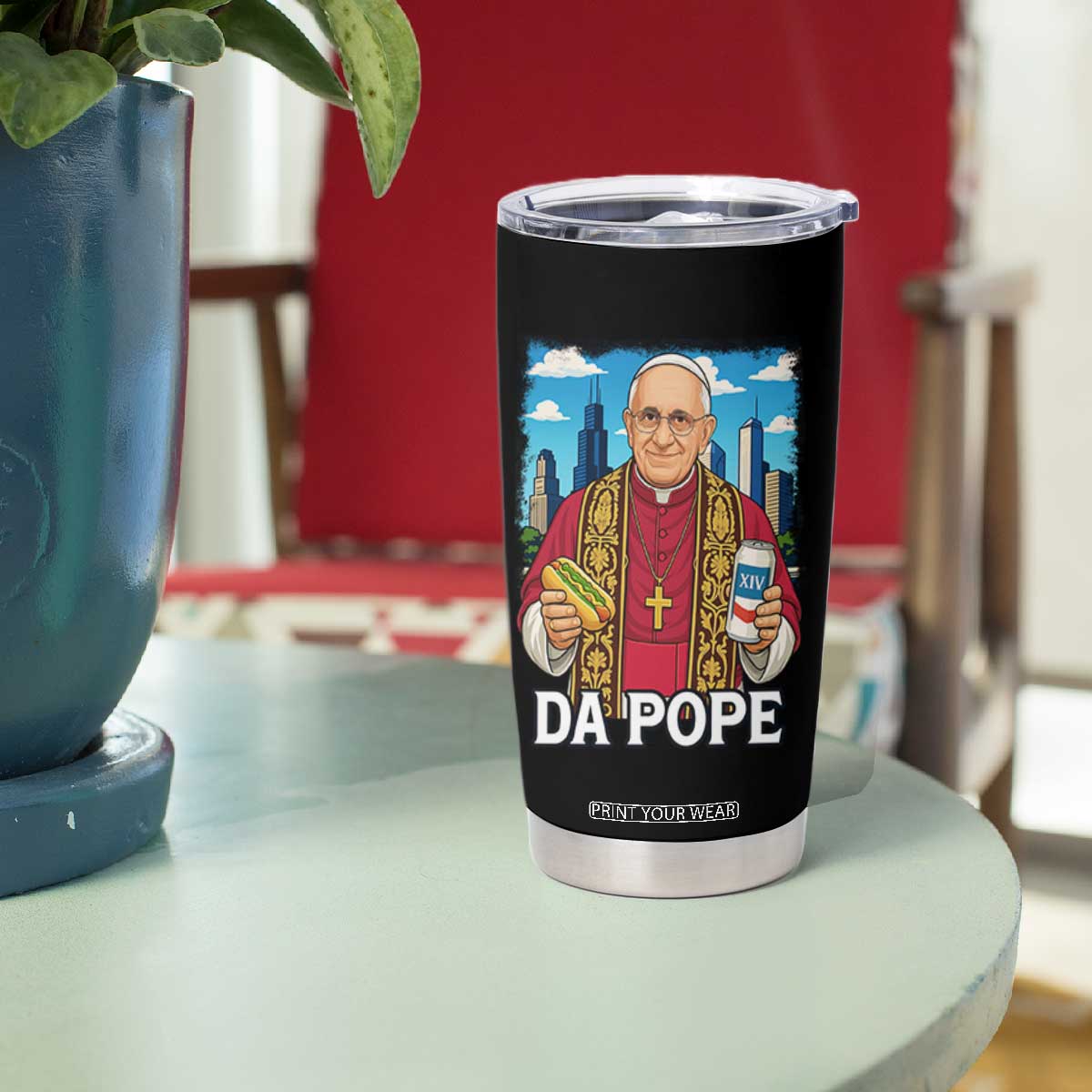 Funny Da Pope Leo XIV Tumbler Cup 267th Pope Chicago Hot Dog and Beer TS02 Print Your Wear