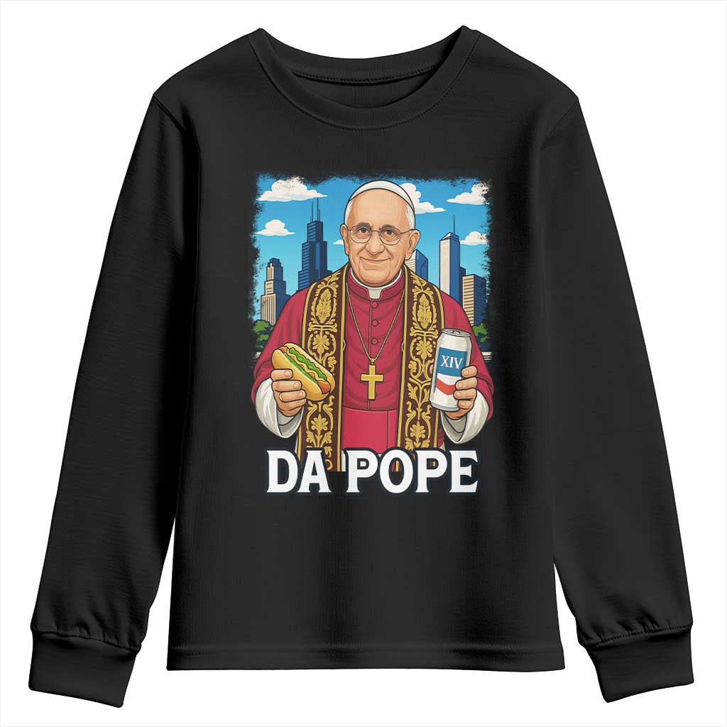 Funny Da Pope Leo XIV Youth Sweatshirt 267th Pope Chicago Hot Dog and Beer TS02 Black Print Your Wear