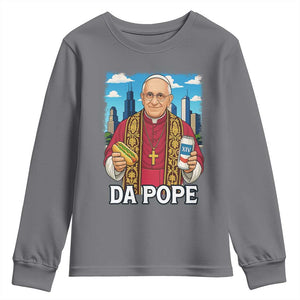 Funny Da Pope Leo XIV Youth Sweatshirt 267th Pope Chicago Hot Dog and Beer TS02 Charcoal Print Your Wear