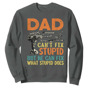 Funny Dad Can't Fix Stupid But He Can Fix What Stupid Does Sweatshirt Father's Day TS11 Dark Heather Print Your Wear