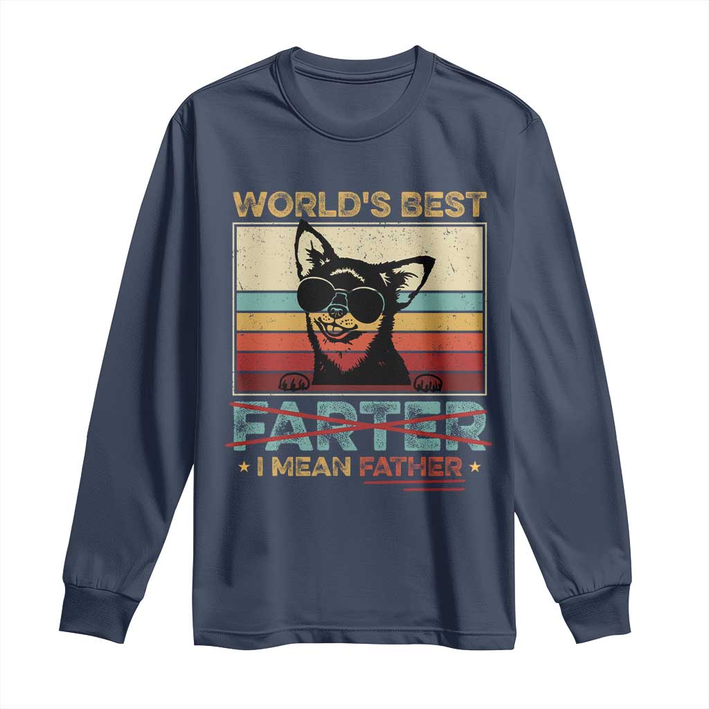 Funny Dad Dog Long Sleeve Shirt Fathers Day World's Best Farter I Mean Father TS10 Navy Print Your Wear