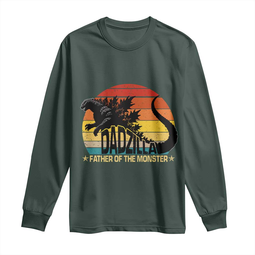 Funny Dad Giant Monster Long Sleeve Shirt Dadzilla Father Of The Monster Fathers Day TS11 Dark Forest Green Print Your Wear
