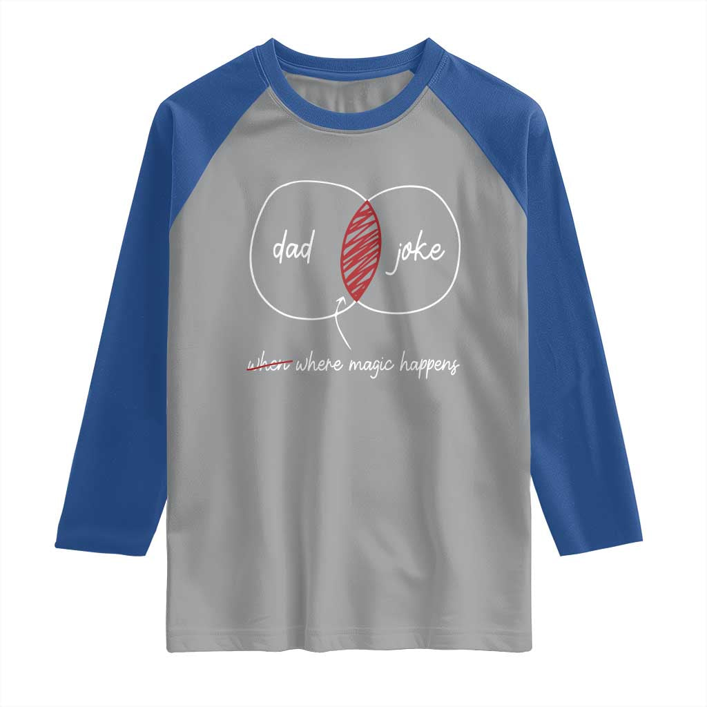 Funny Dad Joke Where Magic Happens Raglan Shirt Father's Day TS11 Sport Gray Royal Print Your Wear