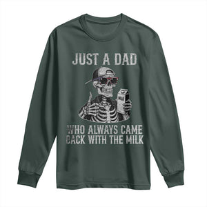Funny Dad Long Sleeve Shirt Just A Dad Who Always Came Back With The Milk Skeleton American Flag TS10 Dark Forest Green Print Your Wear