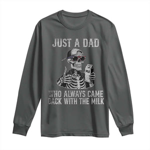 Funny Dad Long Sleeve Shirt Just A Dad Who Always Came Back With The Milk Skeleton American Flag TS10 Dark Heather Print Your Wear