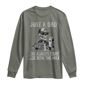 Funny Dad Long Sleeve Shirt Just A Dad Who Always Came Back With The Milk Skeleton American Flag TS10 Military Green Print Your Wear