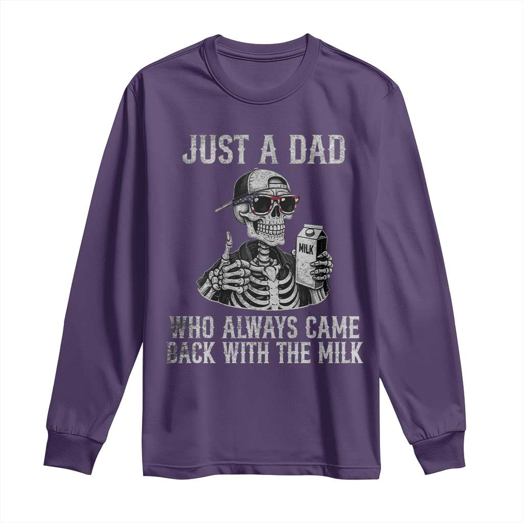 Funny Dad Long Sleeve Shirt Just A Dad Who Always Came Back With The Milk Skeleton American Flag TS10 Purple Print Your Wear