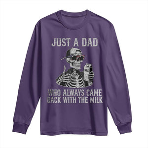 Funny Dad Long Sleeve Shirt Just A Dad Who Always Came Back With The Milk Skeleton American Flag TS10 Purple Print Your Wear