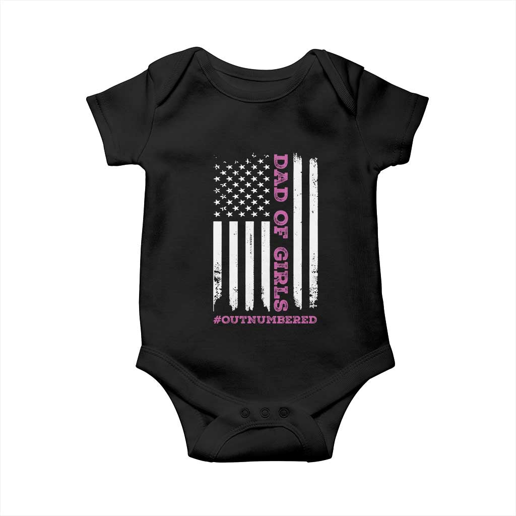 Funny Dad Of Girls Outnumbered Baby Onesie Vintage American Flag Father's Day TS11 Black Print Your Wear