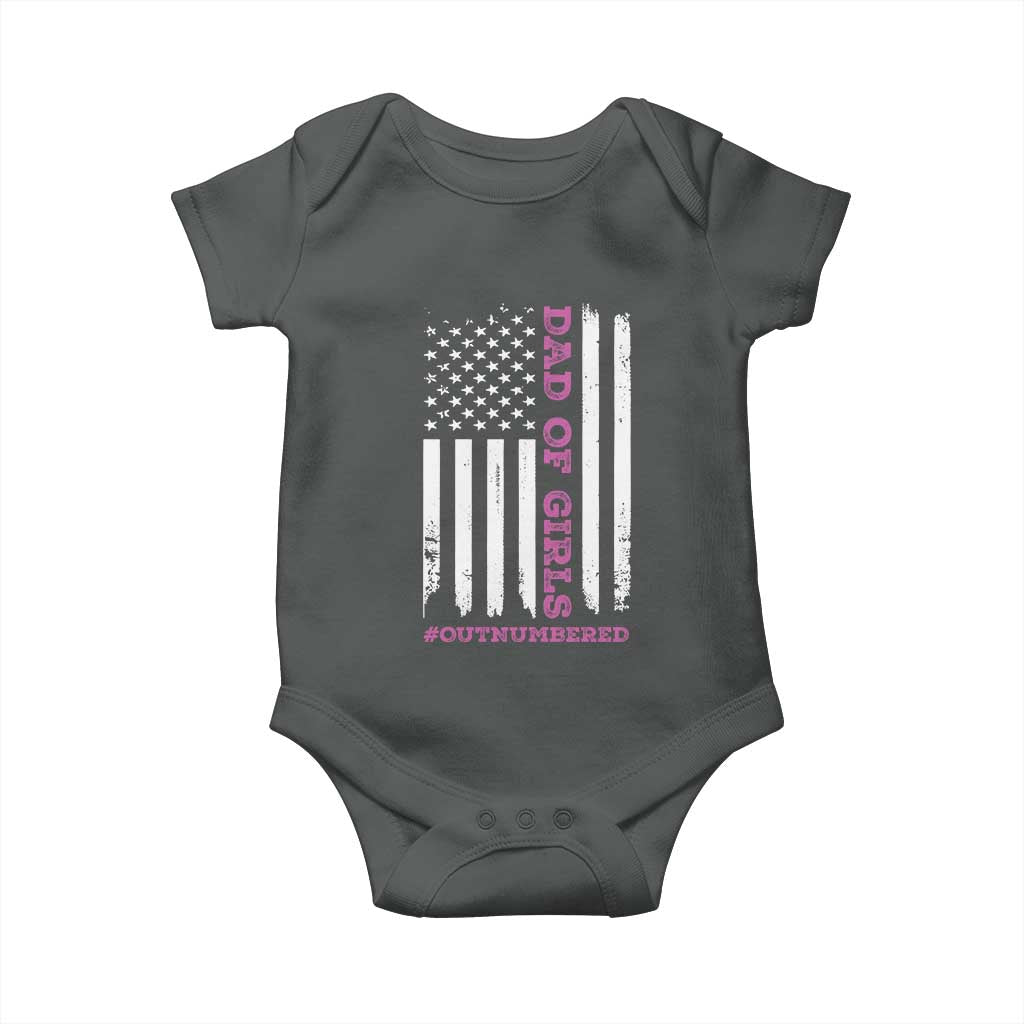 Funny Dad Of Girls Outnumbered Baby Onesie Vintage American Flag Father's Day TS11 Print Your Wear