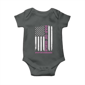 Funny Dad Of Girls Outnumbered Baby Onesie Vintage American Flag Father's Day TS11 Dark Heather Print Your Wear
