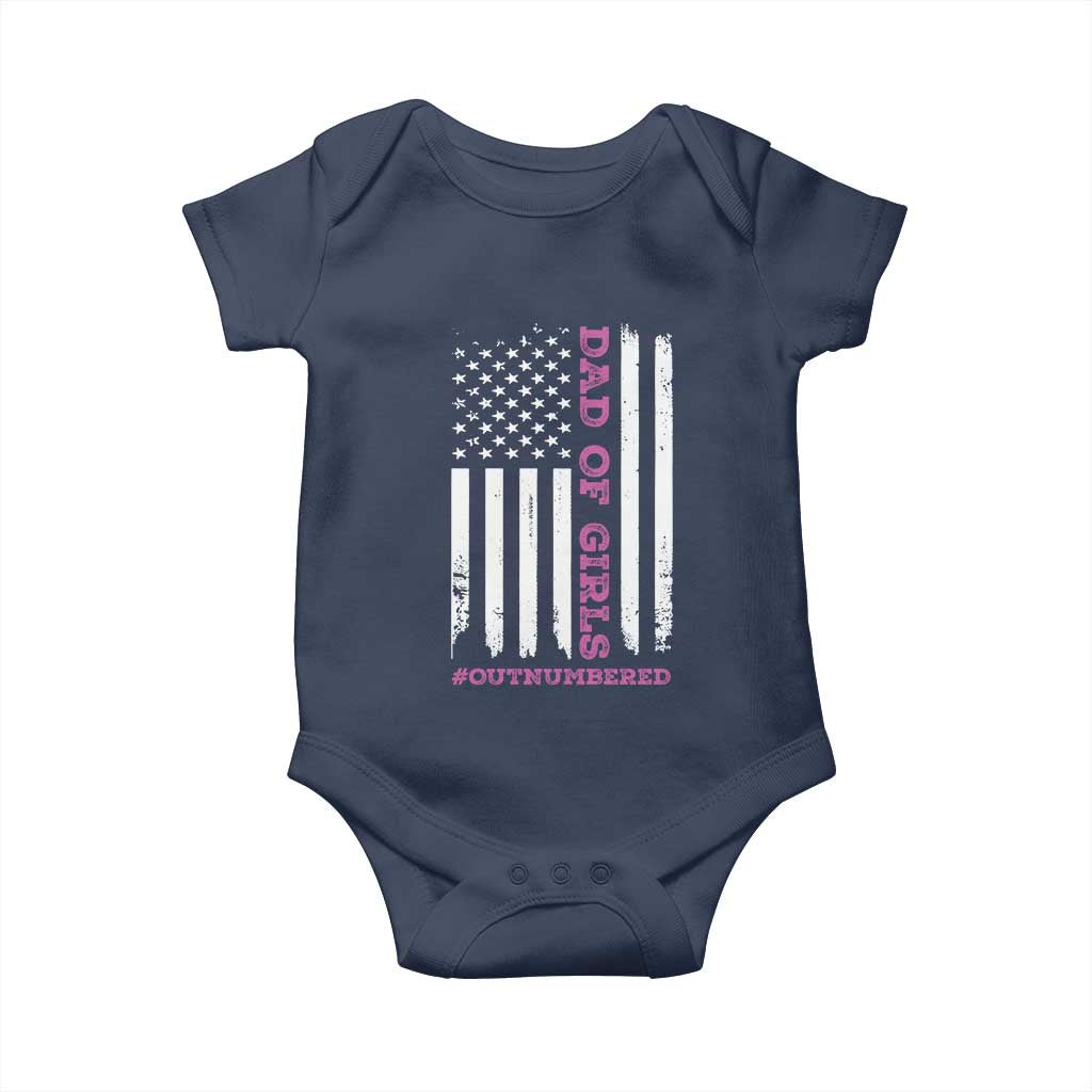 Funny Dad Of Girls Outnumbered Baby Onesie Vintage American Flag Father's Day TS11 Print Your Wear