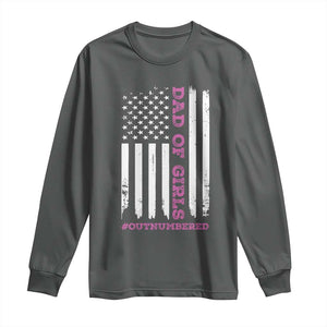 Funny Dad Of Girls Outnumbered Long Sleeve Shirt Vintage American Flag Father's Day TS11 Dark Heather Print Your Wear