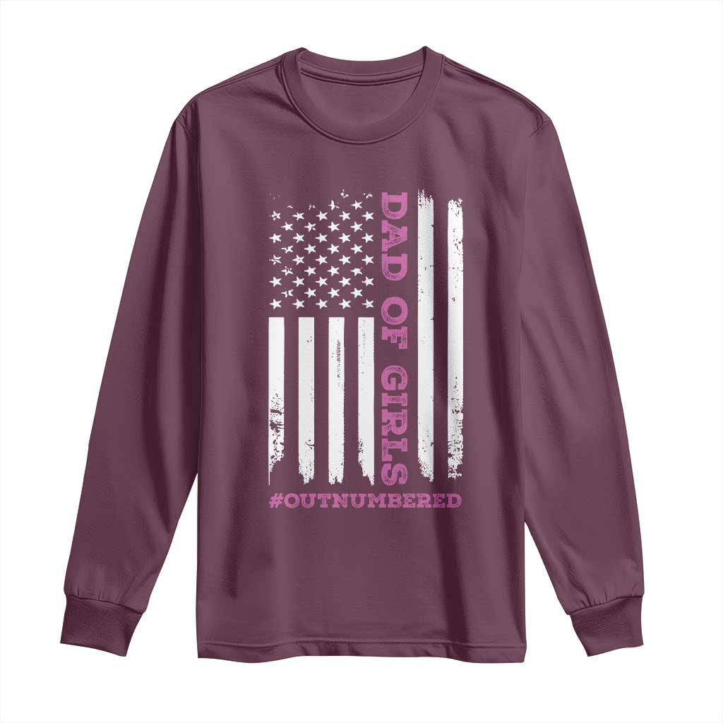 Funny Dad Of Girls Outnumbered Long Sleeve Shirt Vintage American Flag Father's Day TS11 Print Your Wear
