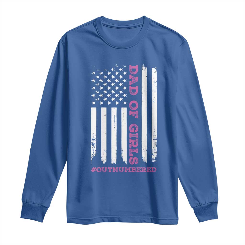 Funny Dad Of Girls Outnumbered Long Sleeve Shirt Vintage American Flag Father's Day TS11 Print Your Wear