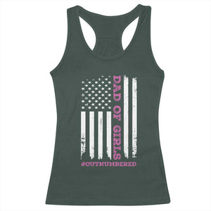 Funny Dad Of Girls Outnumbered Racerback Tank Top Vintage American Flag Father's Day TS11 Dark Forest Green Print Your Wear