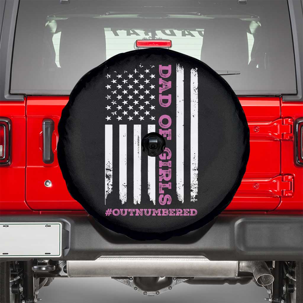 Funny Dad Of Girls Outnumbered Spare Tire Cover Vintage American Flag Father's Day TS11 Black Print Your Wear