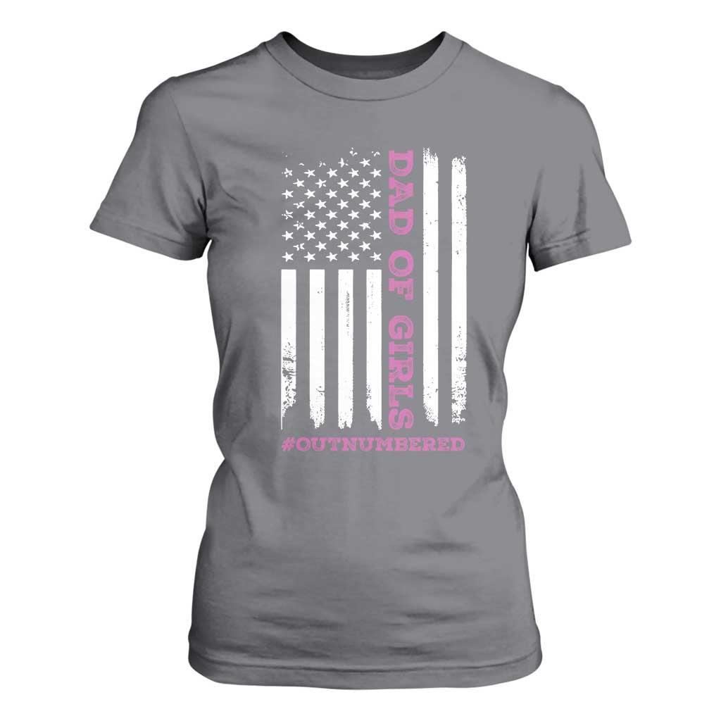 Funny Dad Of Girls Outnumbered T Shirt For Women Vintage American Flag Father's Day TS11 Charcoal Print Your Wear