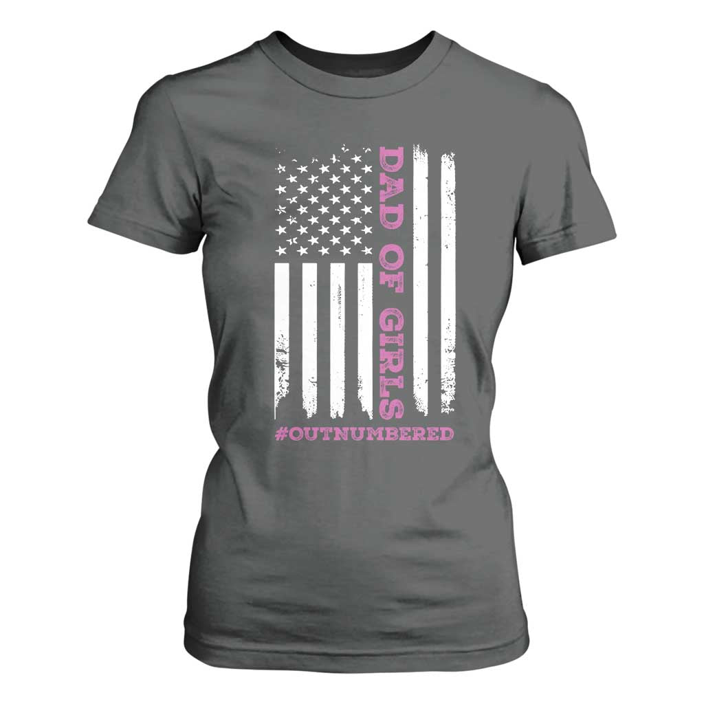Funny Dad Of Girls Outnumbered T Shirt For Women Vintage American Flag Father's Day TS11 Dark Heather Print Your Wear