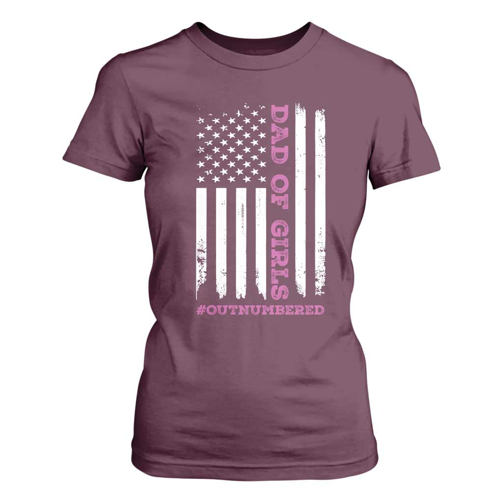 Funny Dad Of Girls Outnumbered T Shirt For Women Vintage American Flag Father's Day TS11 Maroon Print Your Wear