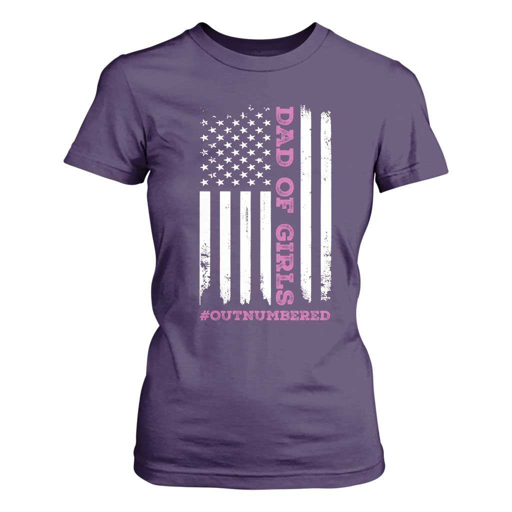 Funny Dad Of Girls Outnumbered T Shirt For Women Vintage American Flag Father's Day TS11 Purple Print Your Wear