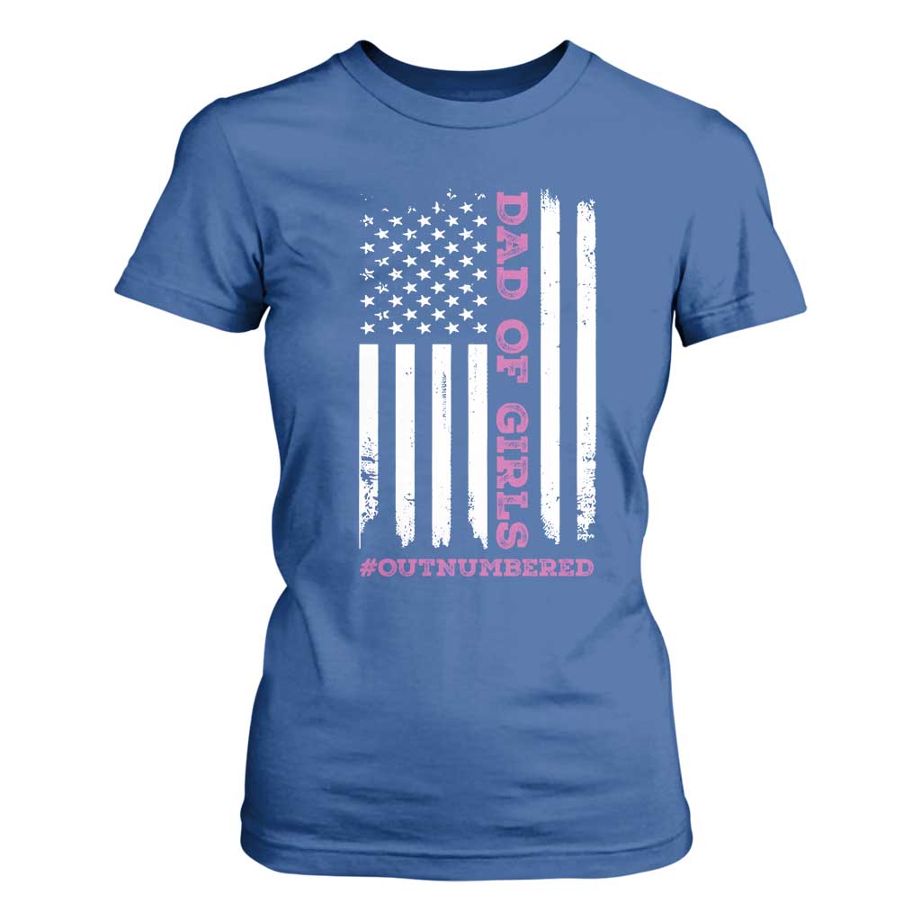 Funny Dad Of Girls Outnumbered T Shirt For Women Vintage American Flag Father's Day TS11 Royal Blue Print Your Wear