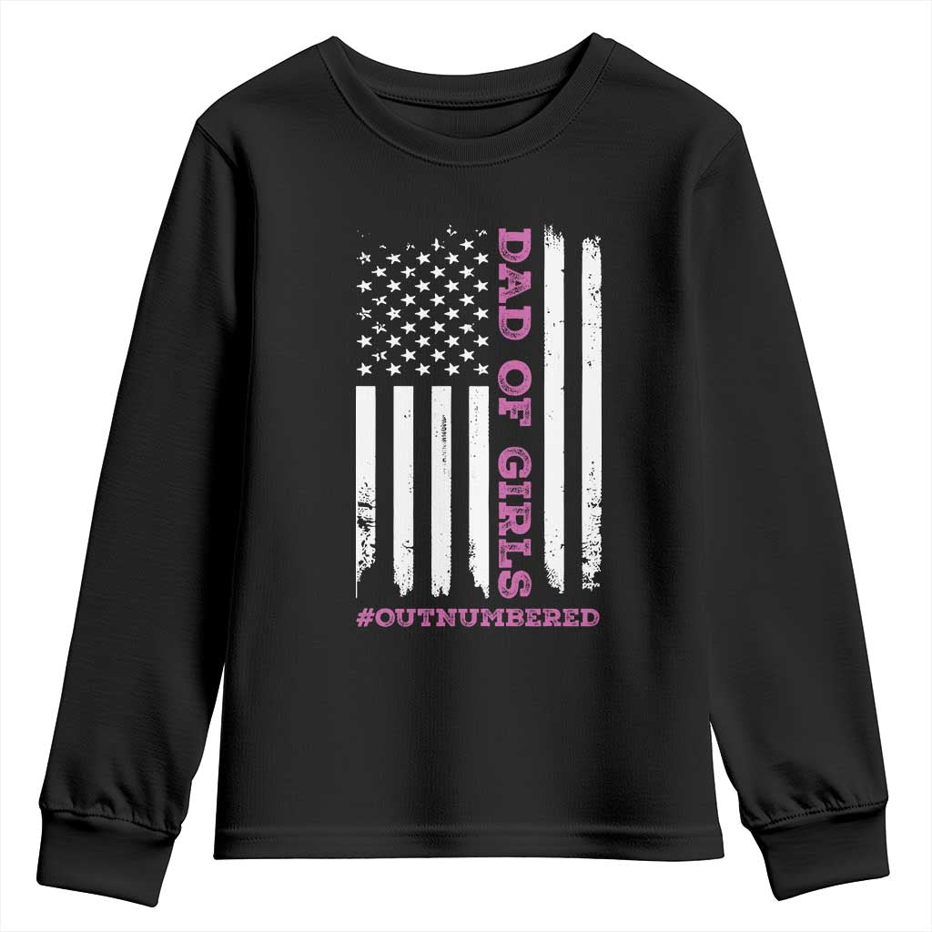 Funny Dad Of Girls Outnumbered Youth Sweatshirt Vintage American Flag Father's Day TS11 Black Print Your Wear