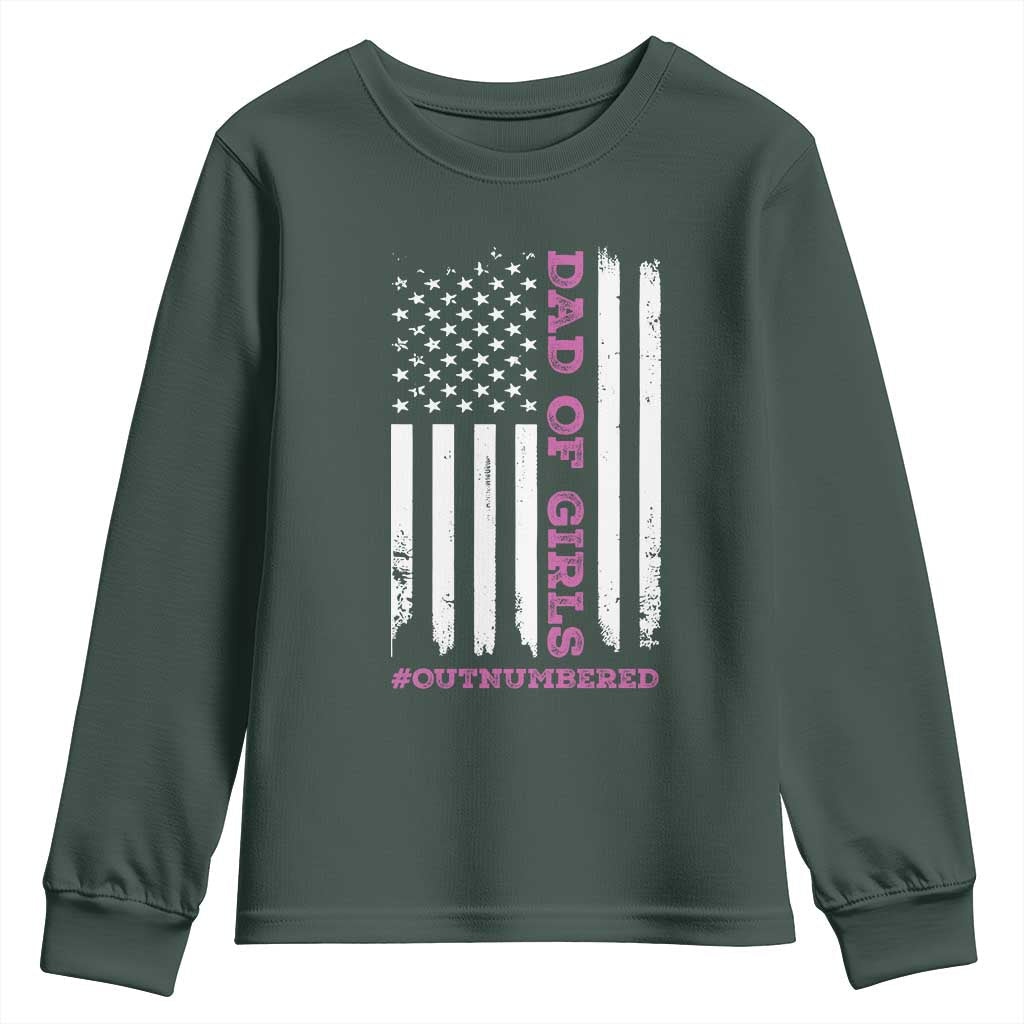Funny Dad Of Girls Outnumbered Youth Sweatshirt Vintage American Flag Father's Day TS11 Print Your Wear