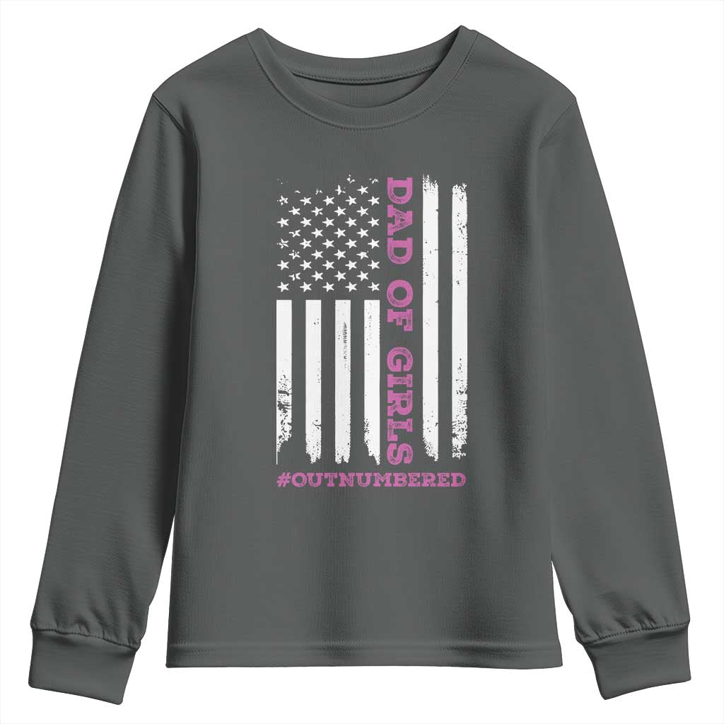 Funny Dad Of Girls Outnumbered Youth Sweatshirt Vintage American Flag Father's Day TS11 Print Your Wear