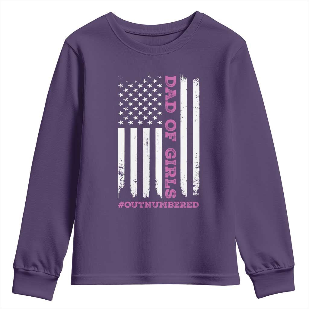 Funny Dad Of Girls Outnumbered Youth Sweatshirt Vintage American Flag Father's Day TS11 Print Your Wear