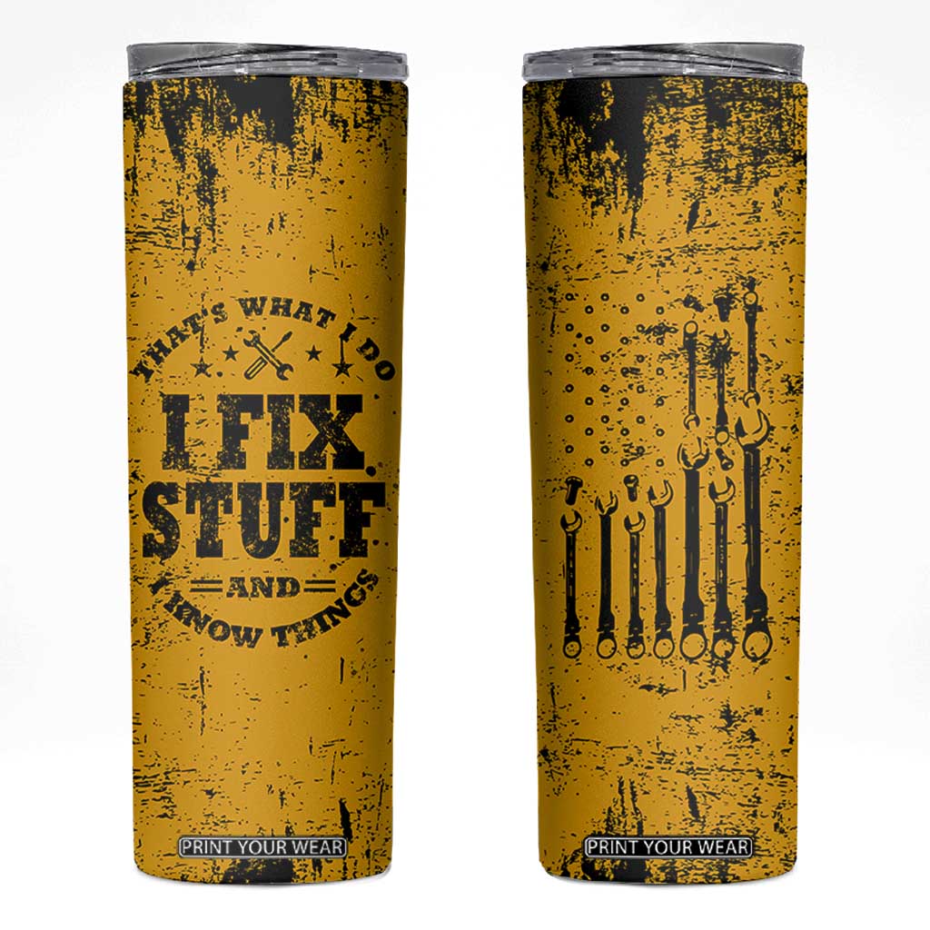 Funny Dad Skinny Tumbler Grandpa Mechanic Handyman Engine Oil Filter Cup TB10 Yellow Print Your Wear