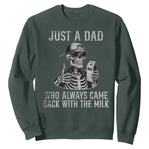 Funny Dad Sweatshirt Just A Dad Who Always Came Back With The Milk Skeleton American Flag TS10 Dark Forest Green Print Your Wear