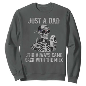 Funny Dad Sweatshirt Just A Dad Who Always Came Back With The Milk Skeleton American Flag TS10 Dark Heather Print Your Wear