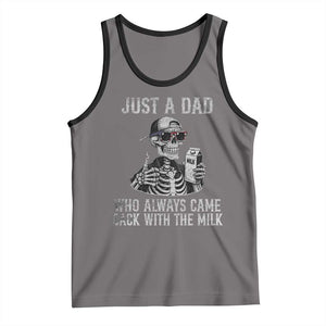 Funny Dad Tank Top Just A Dad Who Always Came Back With The Milk Skeleton American Flag TS10 Deep Heather Black Print Your Wear