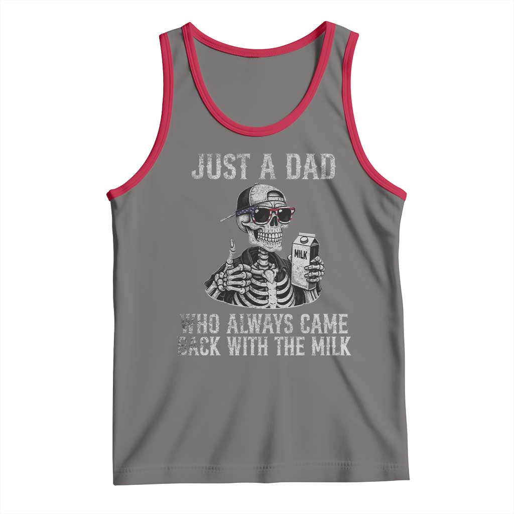 Funny Dad Tank Top Just A Dad Who Always Came Back With The Milk Skeleton American Flag TS10 Deep Heather Red Print Your Wear