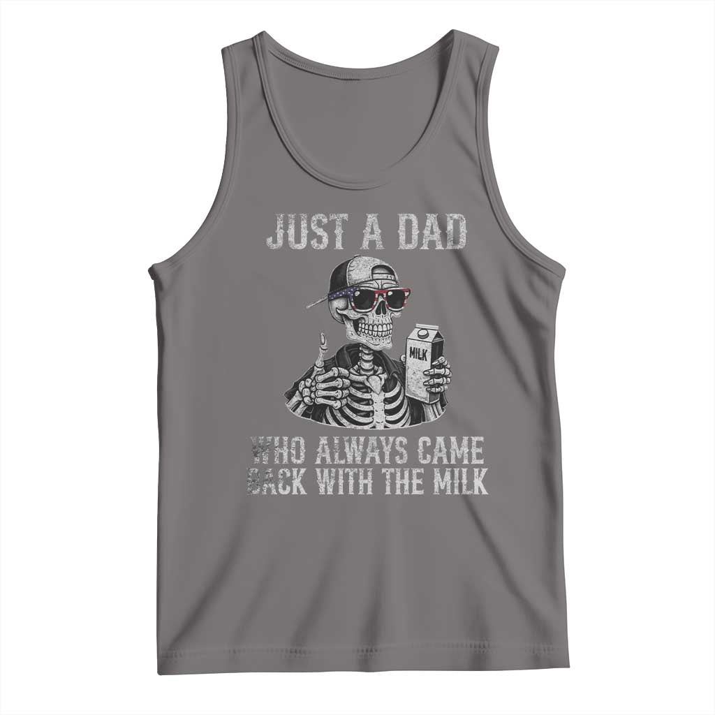 Funny Dad Tank Top Just A Dad Who Always Came Back With The Milk Skeleton American Flag TS10 Deep Heather Print Your Wear