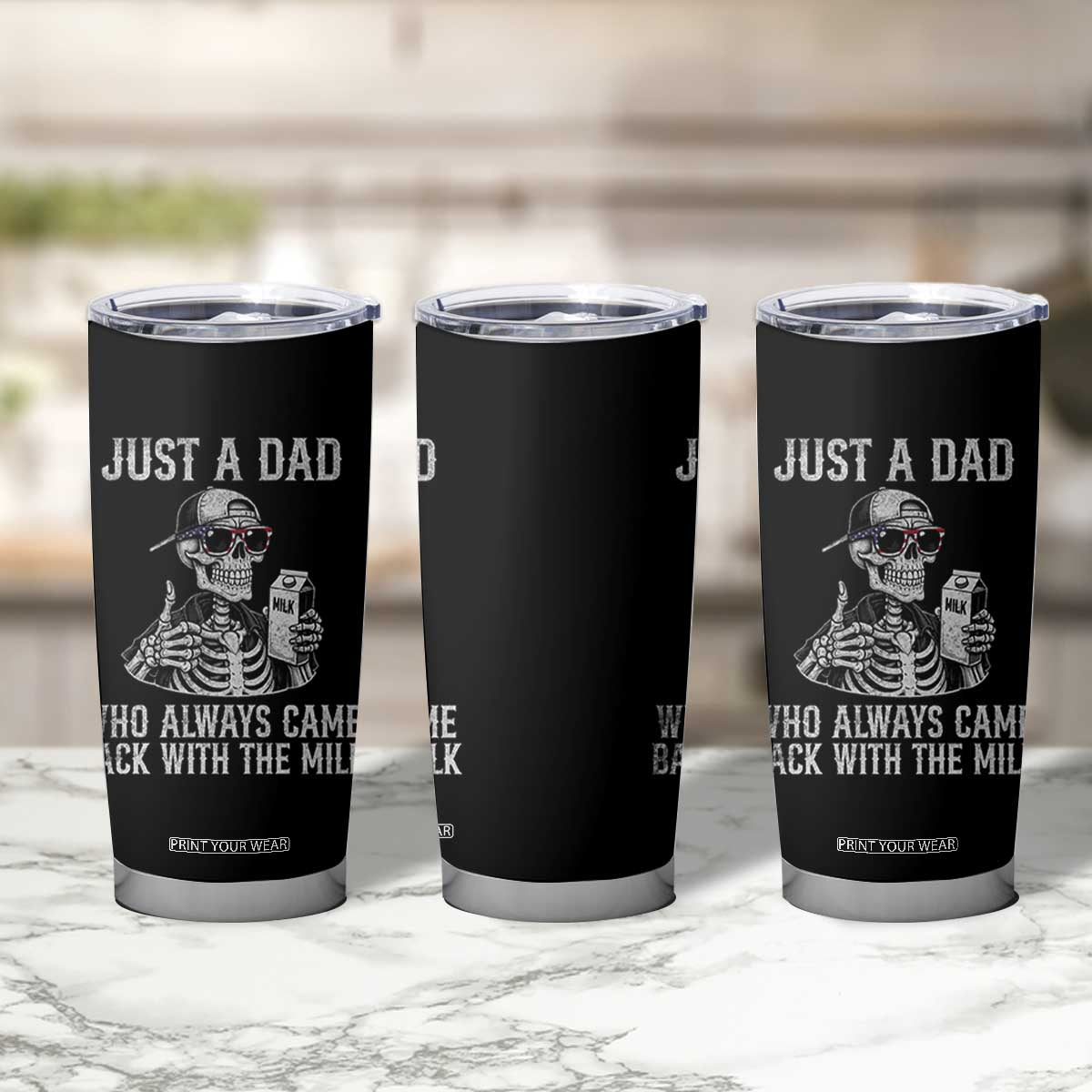 Funny Dad Tumbler Cup Just A Dad Who Always Came Back With The Milk Skeleton American Flag TS10 Print Your Wear