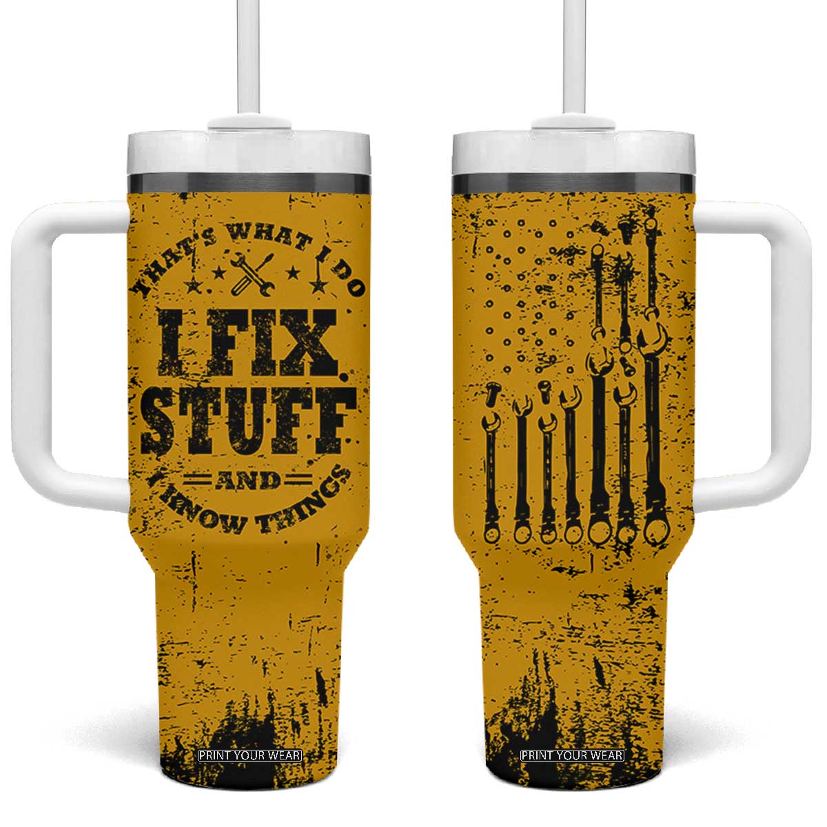 Funny Dad Tumbler With Handle Grandpa Mechanic Handyman Engine Oil Filter Cup TB10 One Size: 40 oz Yellow Print Your Wear