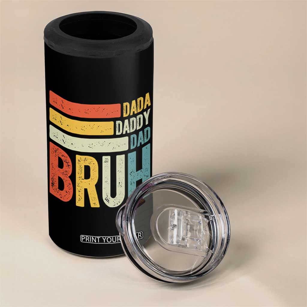 Funny Dada Daddy Dad Bruh 4 in 1 Can Cooler Tumbler Fathers Day Vintage Stripes TS11 Print Your Wear